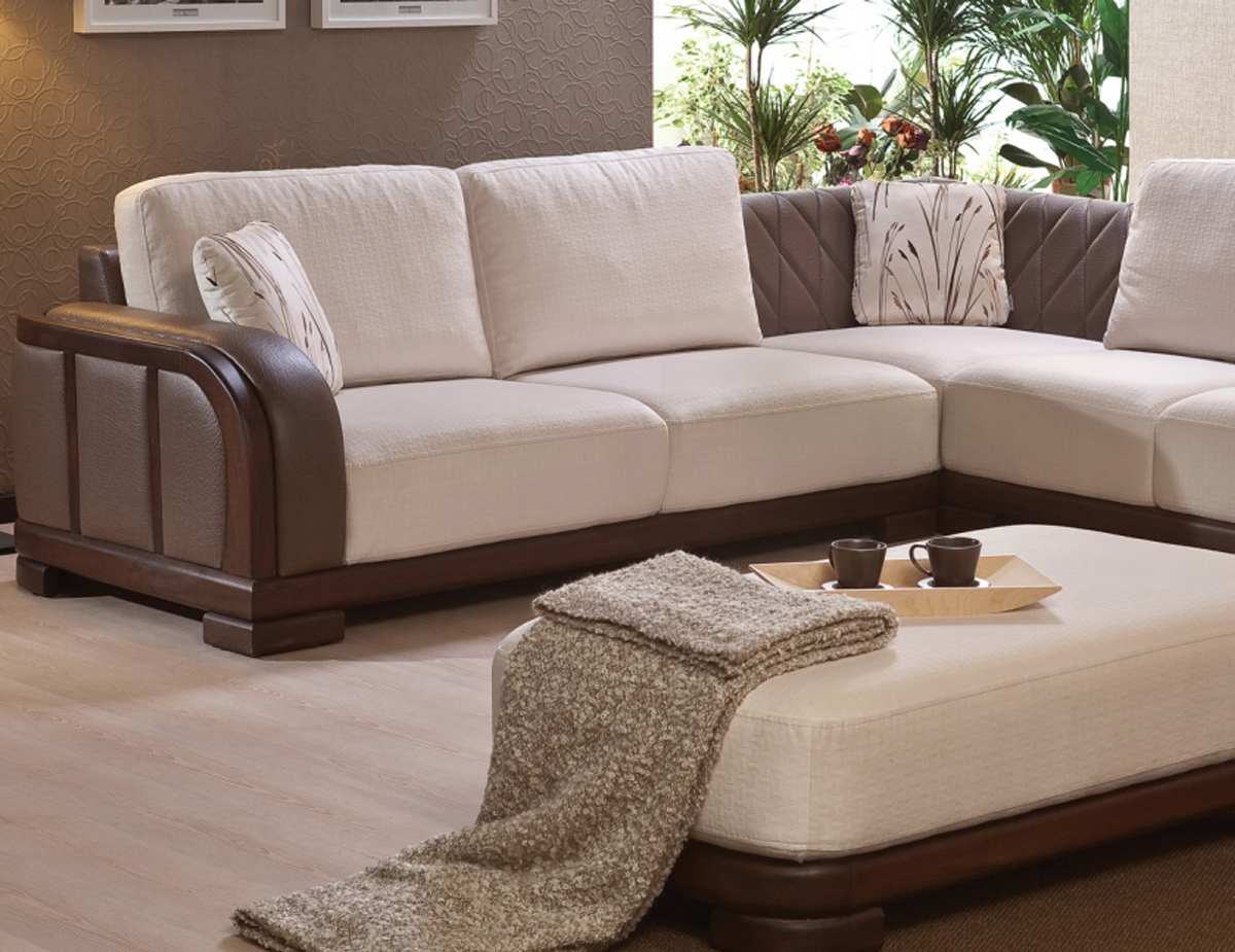 Corner sofa with leather